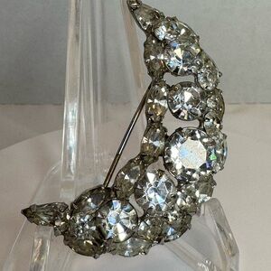 Crystal Crescent Brooch - Silver Clear Sparkle